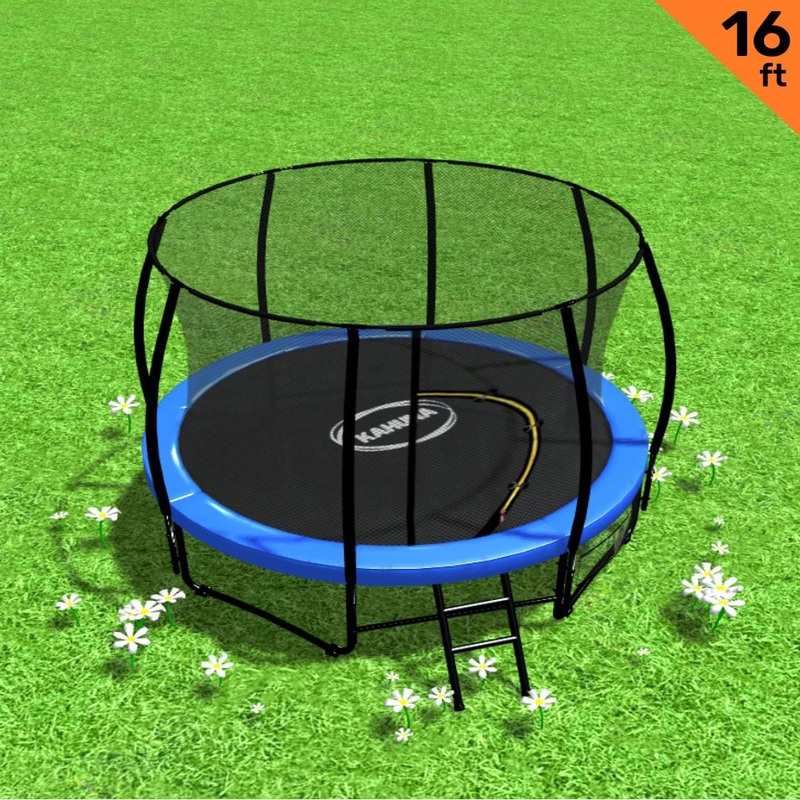 Kahuna 16ft Trampoline Free Ladder Spring Mat Net Safety Pad Cover Round Enclosure – Blue