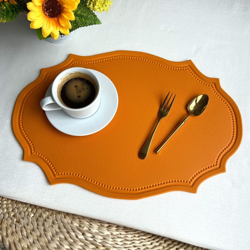 4 pcs Retro Faux Leather Placemat – Waterproof & Oil-Proof Dining Table Mat (Yellow)