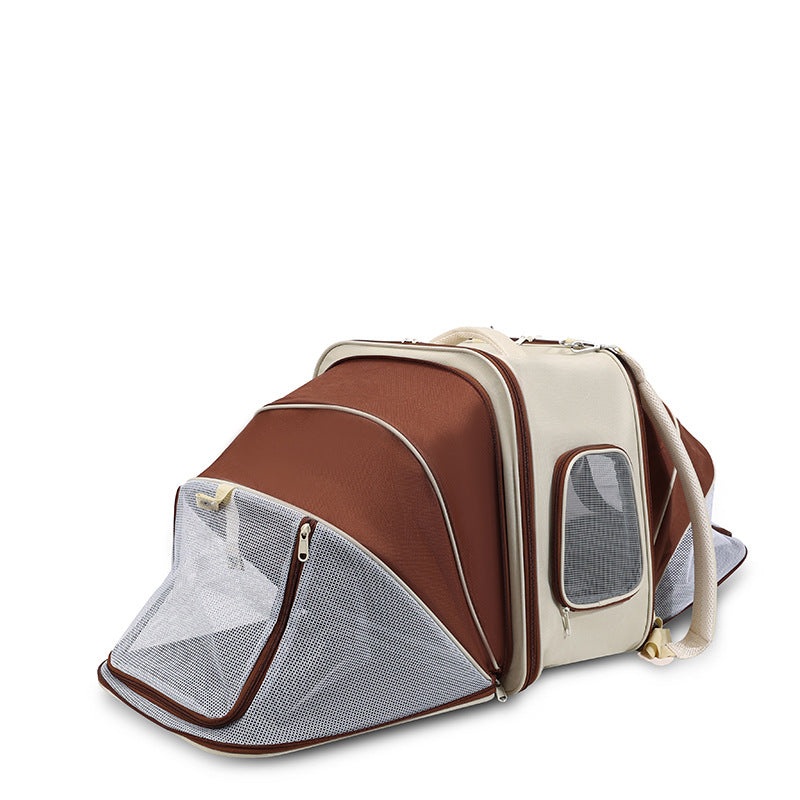 Expandable Pet Carrier Backpack for Cats & Small Dogs – Breathable Mesh, Multiple Entrances(Khaki)