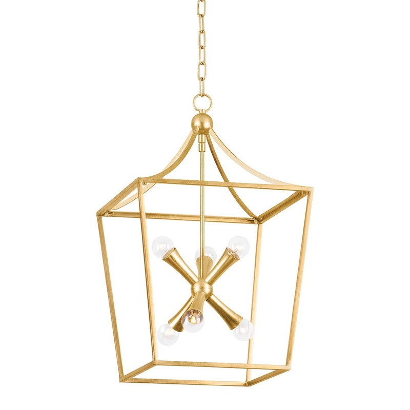 Six Light Lantern from the Kendall Collection in Vintage Gold Leaf Finish by Mitzi