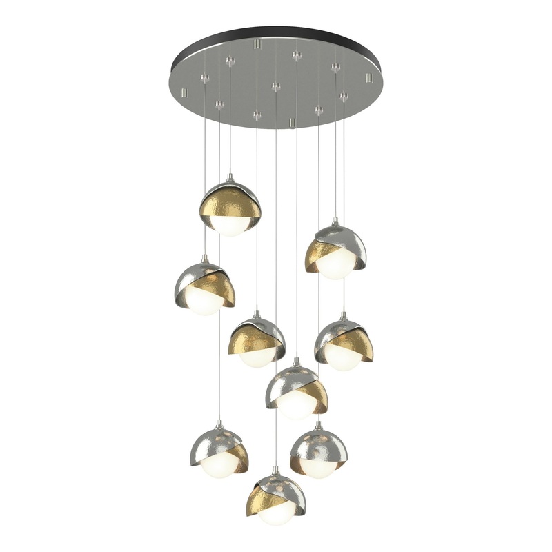 Brooklyn 9-Light Double Shade Pendant Sterling Modern Brass