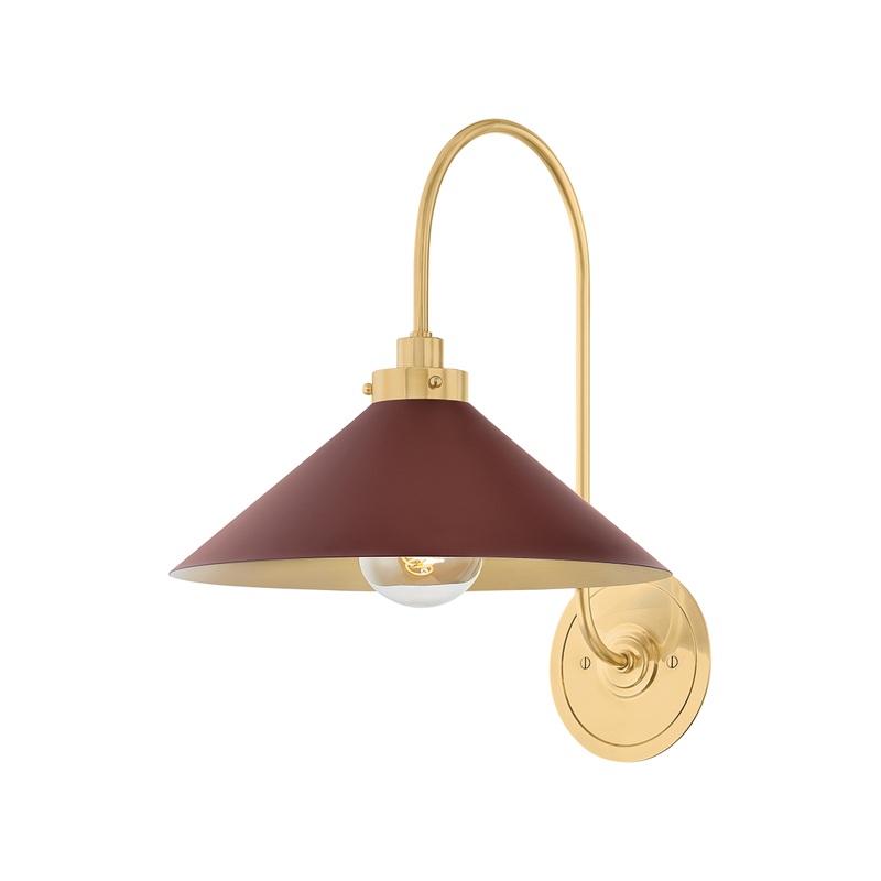 Clivedon 1-Light Wall Sconce Aged Brass/Soft Crimson