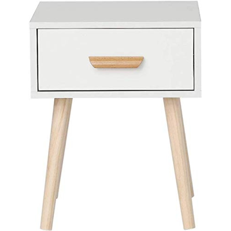 Comodini scandinavi in legno e bianco, comodino con armadietto con 1 cassetto, tavolino, tavolino da caff, tavolino quadrato per soggiorno, corridoio, camera da letto, ufficio, 40 x 40 x 50 cm