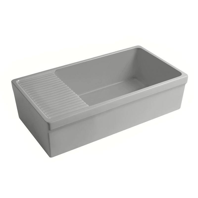 Farmhaus Quatro Alcove Large Reversible Matte Fireclay Kitchen Sink with  Integral Drainboard and a Decorative 2 ” Lip Front Apron on Both Sides