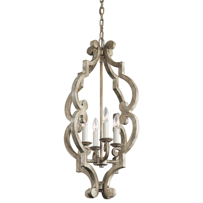 Kichler 43255DAW Four Light Foyer Pendant, Distressed Antique White