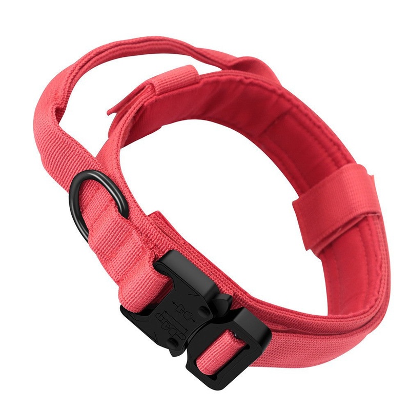 L Red Tactical Dog Collar – Heavy Duty Nylon Pet Collar for Medium & Large Dogs, Adjustable (3.8cm Width)