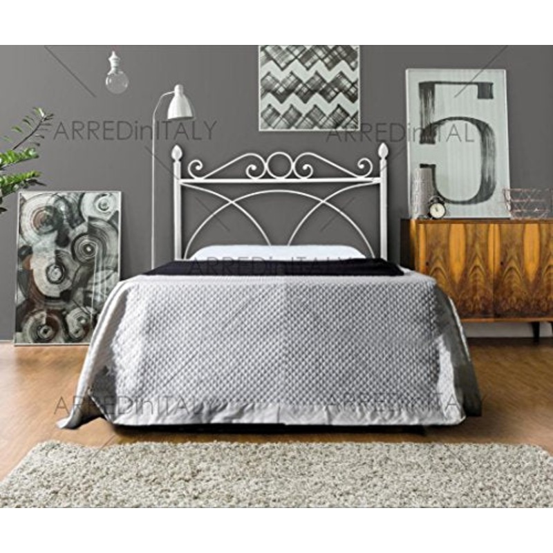 Letto AD Una Piazza E Mezza in Ferro Colore Bianco con GIROLETTO PREDISPOSTO per Rete con Piedini 120 X 190 CM. Non Inclusa – Prodotto Made in Italy – ARR013