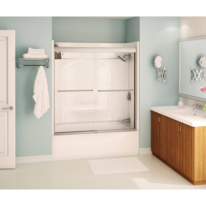 MAAX 134670-900-305-000 Kameleon SC 55-59 x 57 in. 8 mm Bypass Tub Door for Alcove Installation with Clear glass in Brushed Nickel