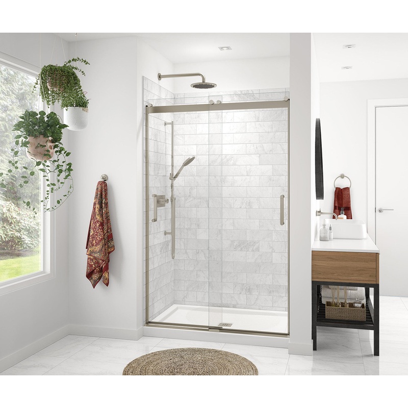 MAAX 136693-900-305-000 Revelation Round 44-47 x 70 -73 in. 8mm Bypass Shower Door for Alcove Installation with Clear glass in Brushed Nickel