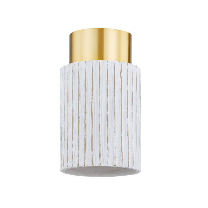 One Light Flush Mount from the Corissa Collection in Aged Brass/ Ceramic Whitewash Bisque Finish by Mitzi