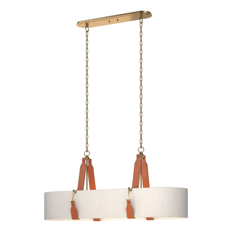 Saratoga Oval Pendant Antique Brass Chestnut Leather Flax Shade (SE)