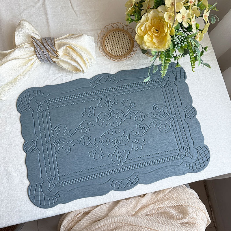 4 pcs Decorative Faux Leather Placemats – Unique Shape, Beautiful Packaging (Light blue)