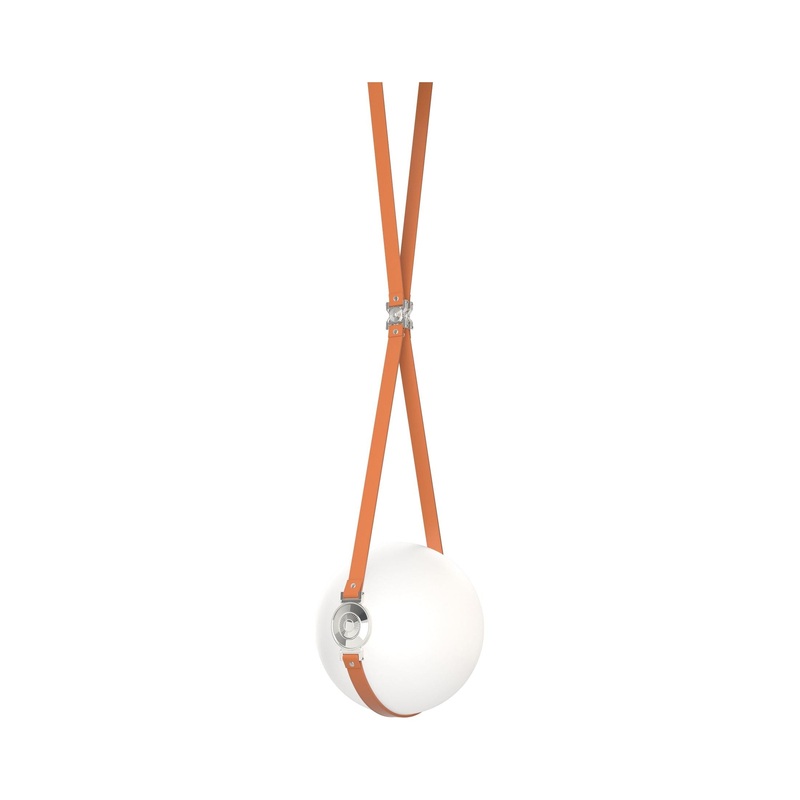 Derby Small LED Pendant Black Polished Nickel with Chestnut Leather Non-Branded Plate