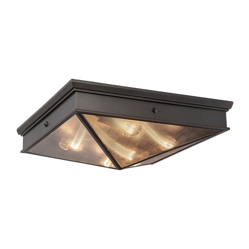 Four Light Flush Mount from the Cairo Collection in Urban Bronze/Clear Ribbed Glass Finish by Alora