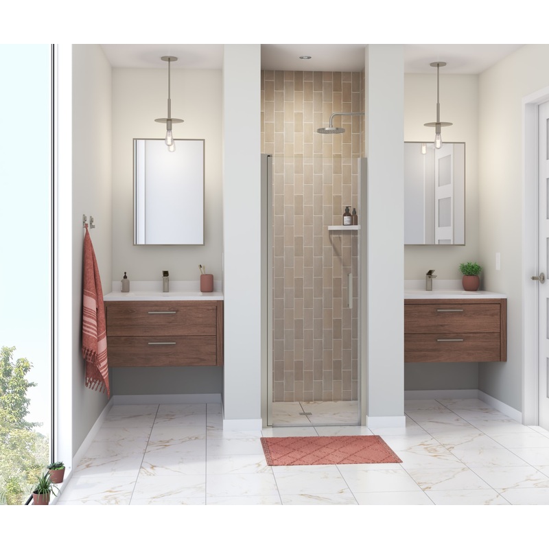 MAAX 138261-900-305-100 Manhattan 25-27 x 68 in. 6 mm Pivot Shower Door for Alcove Installation with Clear glass & Round Handle in Brushed Nickel