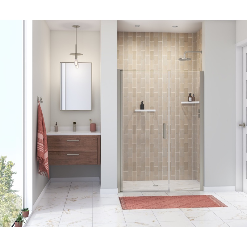 MAAX 138274-900-305-100 Manhattan 51-53 x 68 in. 6 mm Pivot Shower Door for Alcove Installation with Clear glass & Round Handle in Brushed Nickel