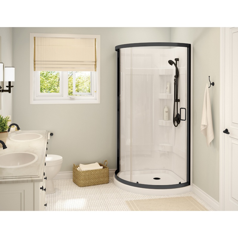 MAAX 300001-000-001-105 Cyrene 34 x 34 Acrylic Center Drain Shower Kit in White with Clear glass in Matte Black