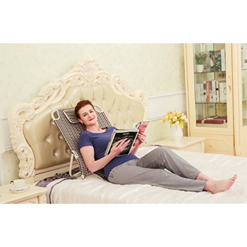 ObboMed SM-5200 Supporto Registrabile con Schienale e Poggiatesta Regolabile, Posizione Allineamento per Leggere, Colazione a Letto ed allAperto – 65 x 57 x 50 cm – Plaid Marrone