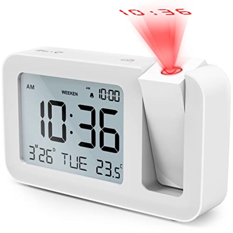 Sveglia Digitale, TedGem Sveglia con Proiettore Sveglia Digitale da Comodin, 3,8 ” LCD Number Clock 4 Luminosit, 9 Min Snooze, 2 Suoni Allarme, per Camera da Letto, Ufficio, Cucina (Bianco)