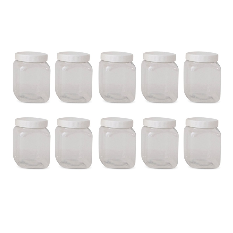 10x 250g Plastic Honey Jars + Lids – Square Clear Food Grade Packaging Containers