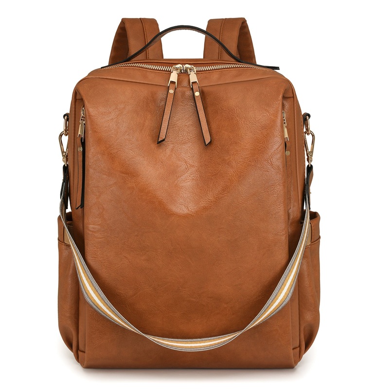 Brown Women’s Vintage PU Leather Anti-Theft Backpack – Convertible Shoulder Bag & Laptop Rucksack for Travel & Daily Use