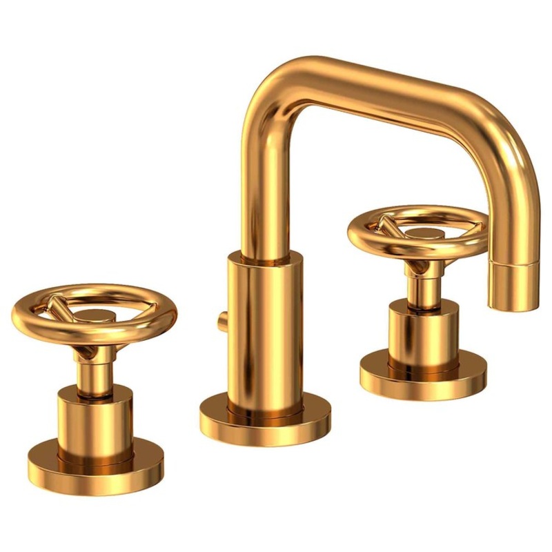 Lavatory Faucet Tyler Widespread 8 to 20 Inch Spread 2 Wheel Aged Brass 1.2 Gallons per Minute Brass Spout Height 3-9/16 Inch