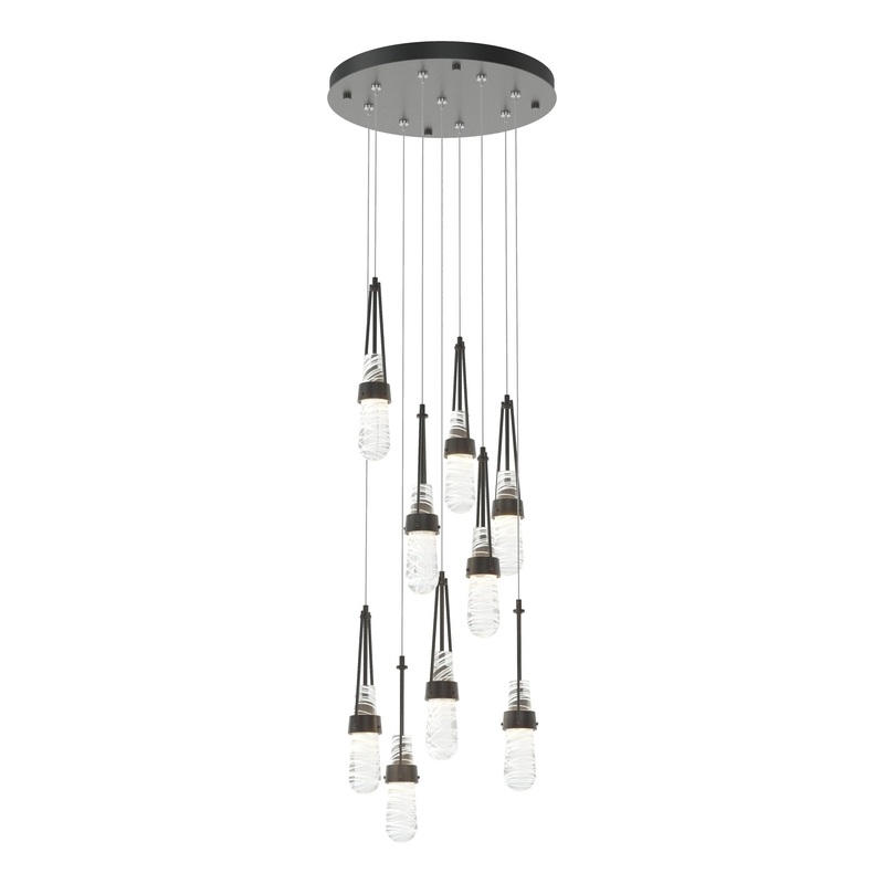 Link 9-Light Blown Glass Pendant Black Clear Glass with White Threading (YJ)