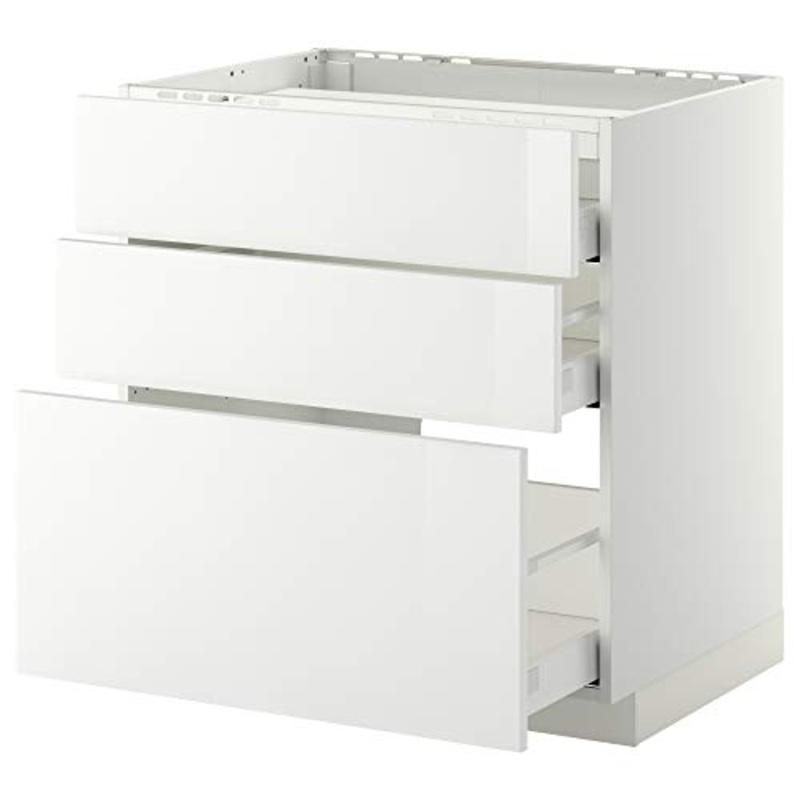 METOD/MAXIMERA base cabina f piano cottura/3 frontali/3 cassetti 80×61.8×88 cm bianco/Ringhult bianco