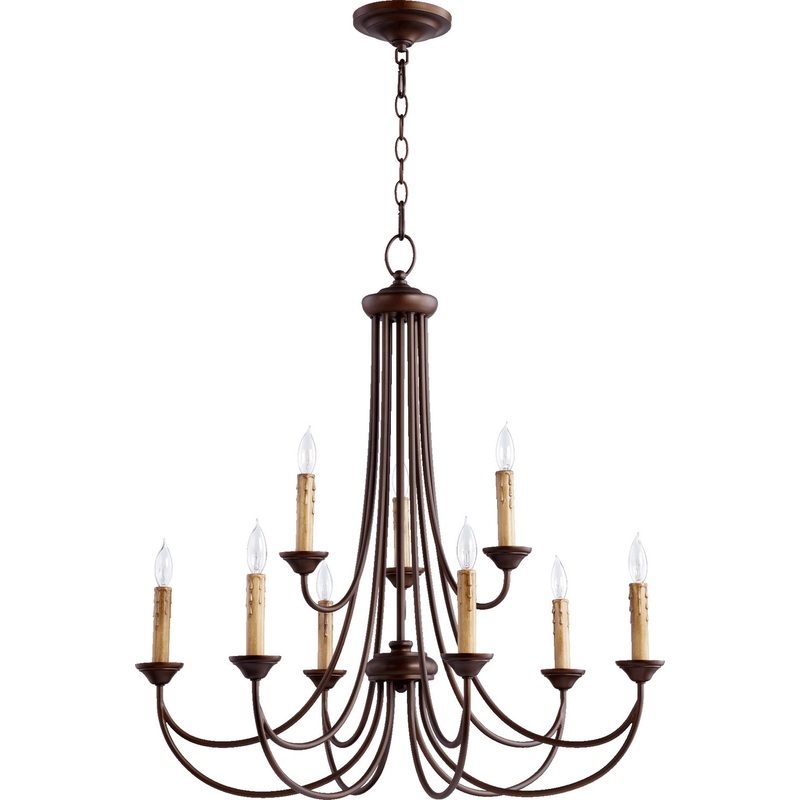 Nine Light Chandelier from the Brooks Collection in Oiled Bronze Finish by Quorum