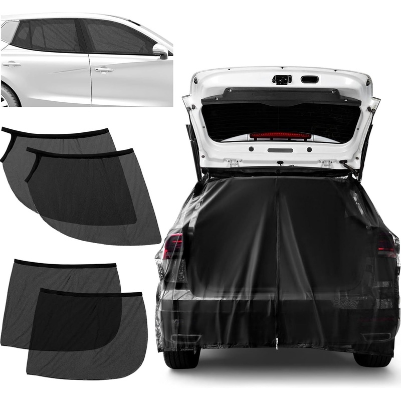 Size M Black Magnetic Car Window Sun Shade Screens & SUV Tailgate Mosquito Net Set – Breathable Bug Protection