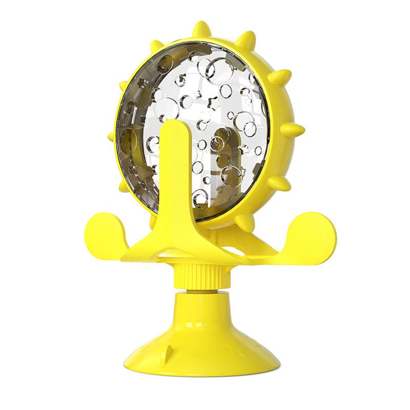 Yellow Interactive Pet Treat Dispenser – Spinning Wheel Food Puzzle Toy for Cats & Dogs with Suction Cup Base