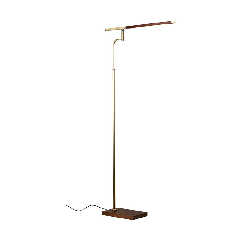 Barrett LED Floor Lamp Walnut Finished Ash Wood with Antique Brass Accents