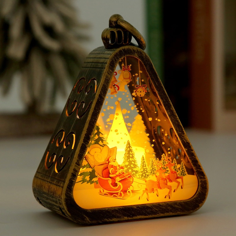 Bronze color Elk Charming Christmas Scene Mini Lanterns (Set of 3) – Battery Operated LED Lights for a Cozy Holiday Glow