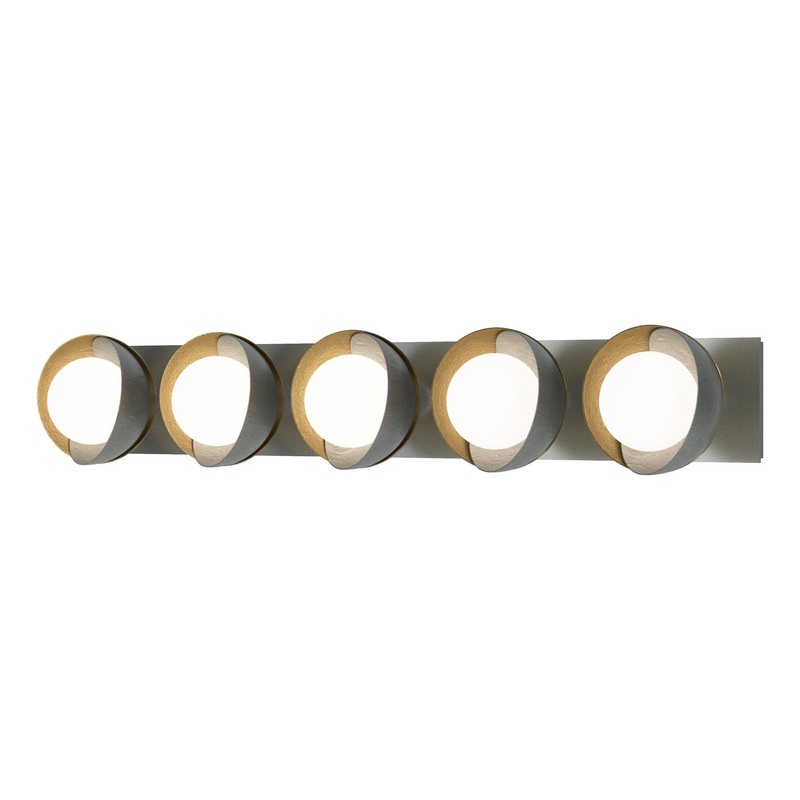 Brooklyn 5-Light Straight Double Shade Bath Sconce Vintage Platinum Modern Brass