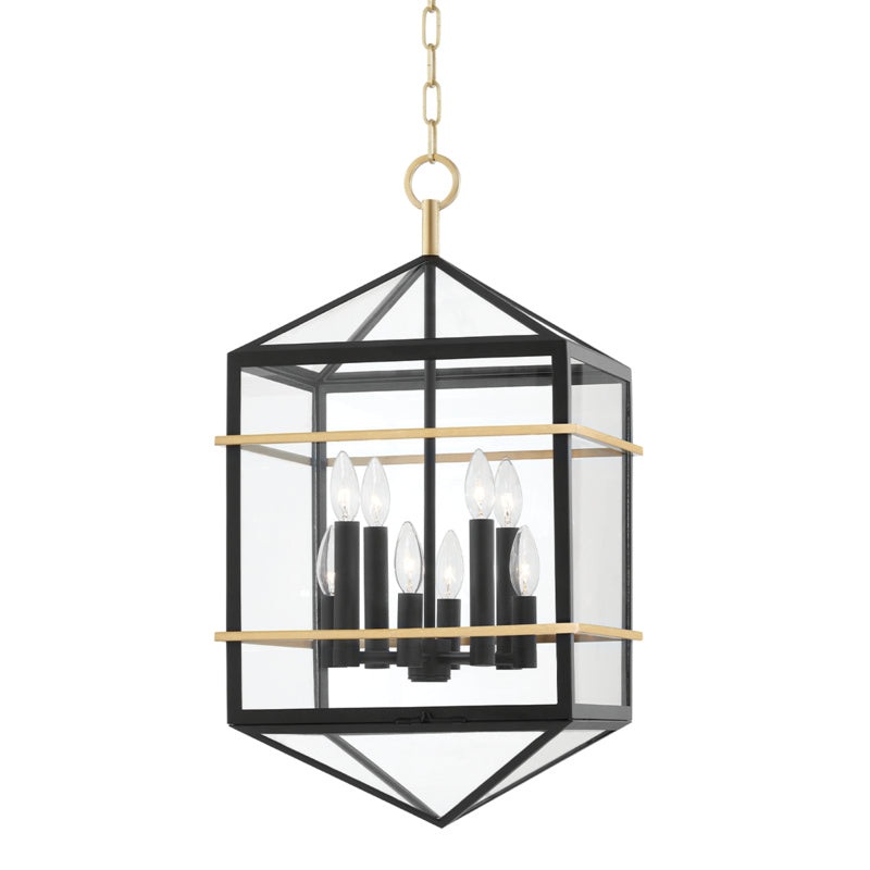 Eight Light Pendant from the Bedford Hills Collection in Aged Brass/Black Finish by Hudson Valley