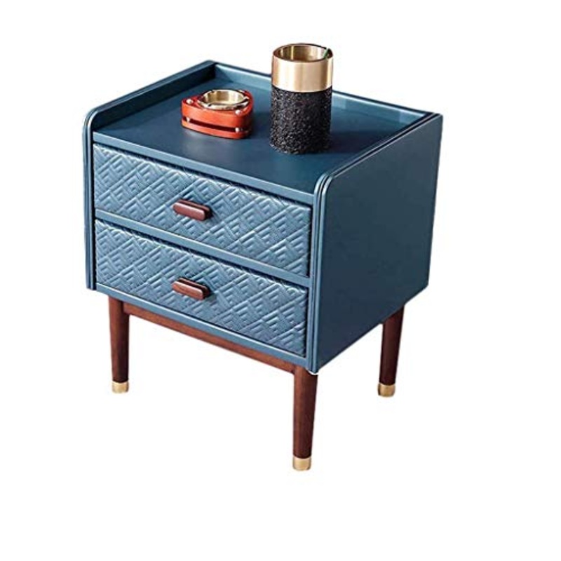 FGDSA Comodino in Stile Nordico, Comodino Blu con Doppio cassetto, Piccolo Armadio da Comodino, Comodino, Tavolo