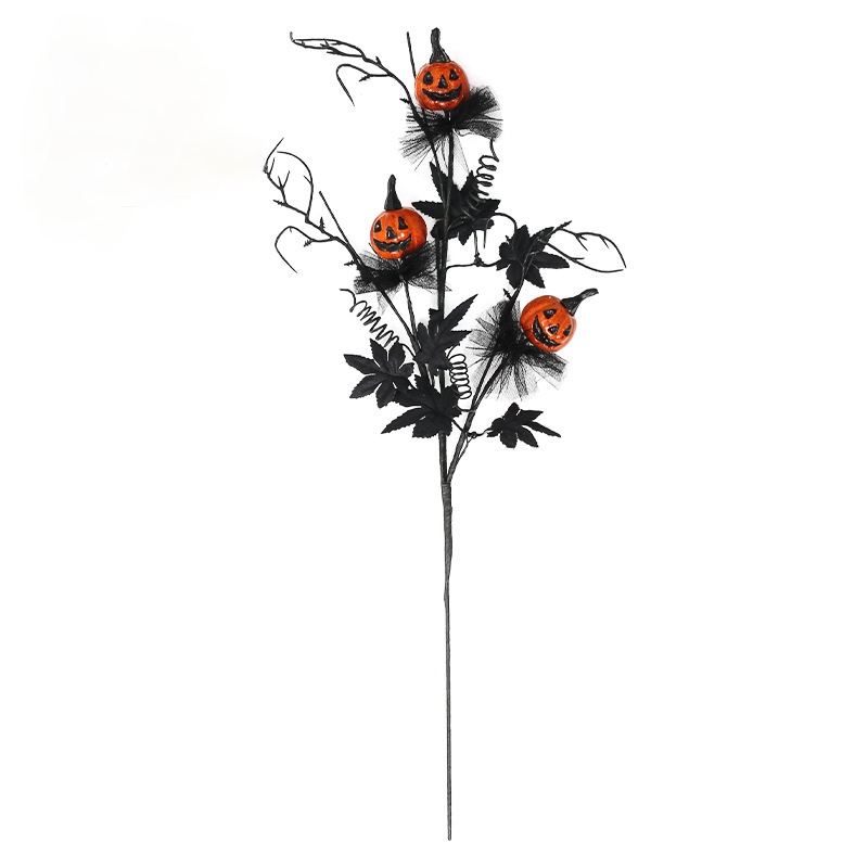 Halloween Black Twig & Pumpkin Stems (2-Pack) – Artificial Floral Picks for Spooky Arrangements