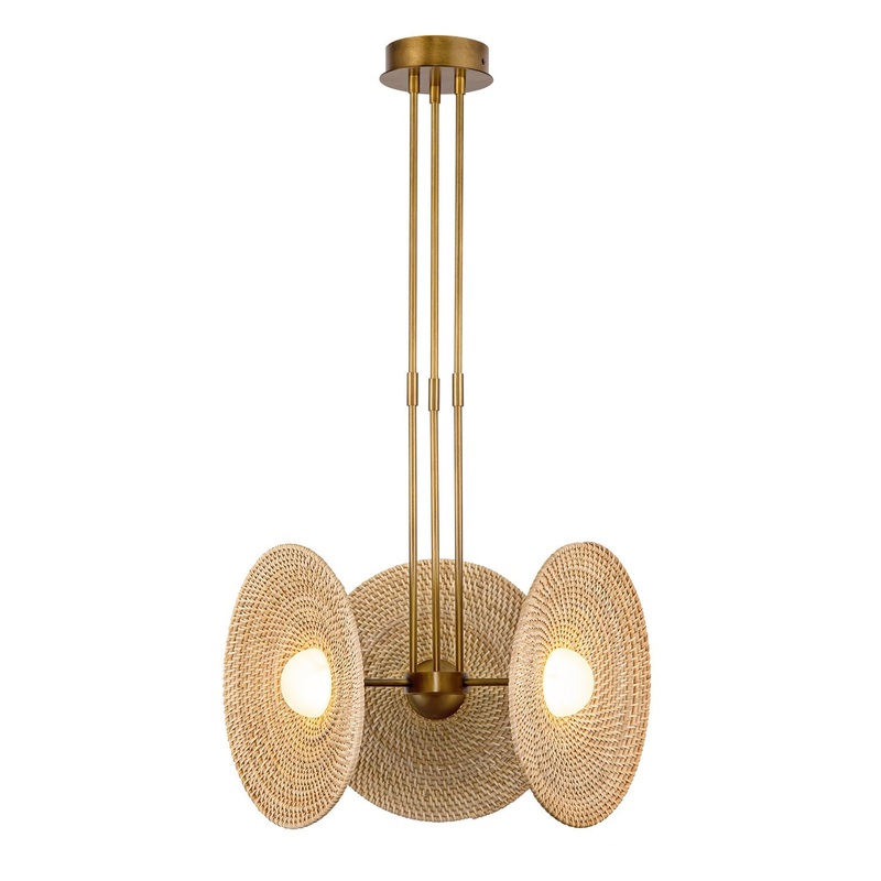 LED Pendant from the Harbour Collection in Vintage Brass/Woven Rattan Finish by Alora