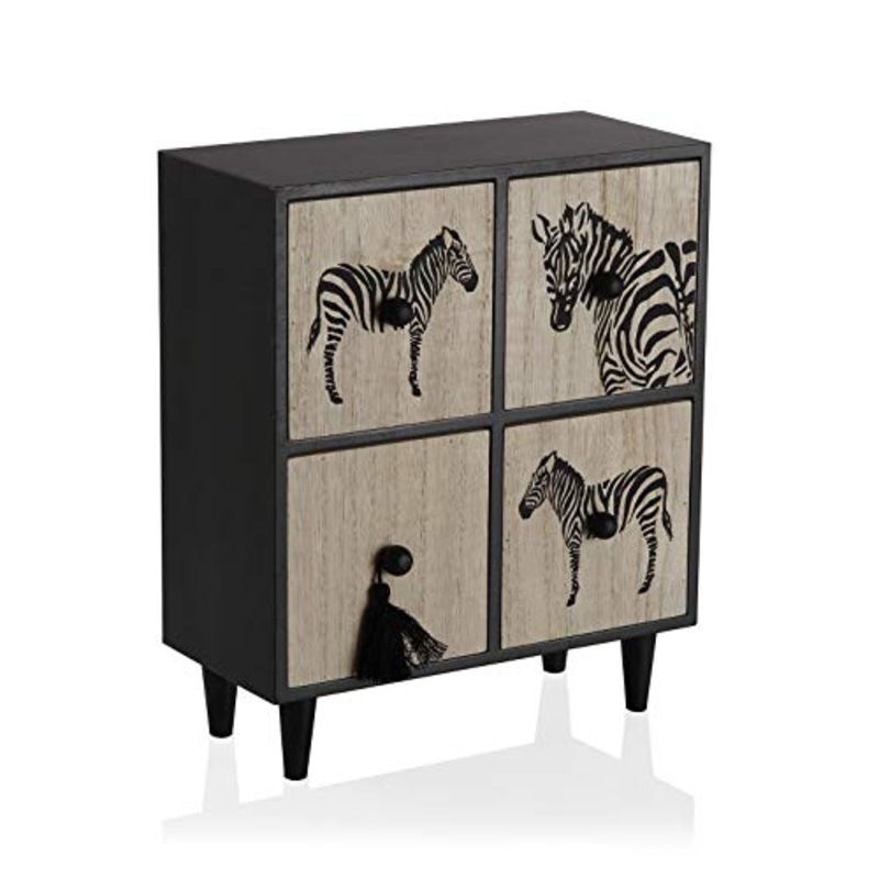 Versa Home – Portagioie in legno con quattro cassetti, Zebra, 24 x 11 x 5 cm, legno e nero