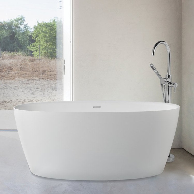 Air Tub Elena 58 x 32 Inch Freestanding Air Bath Half Rolled Rim Center White Matte Oval Sculpturestone 75 Gallons 23 Inch