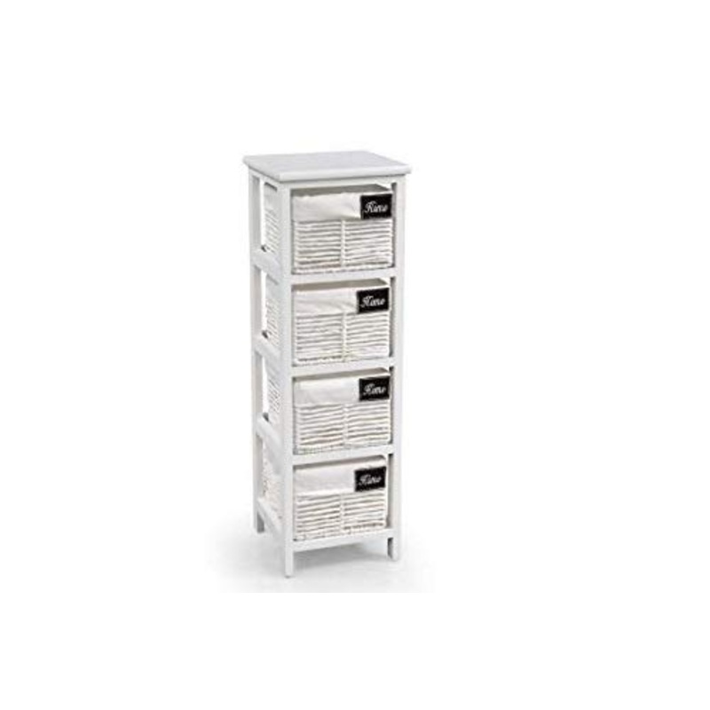 GICOS IMPORT EXPORT SRL Mobile cassettiera in Legno Bianca 4 cassetti Intrecciati Decoro Home 25 * 25 * 77 cm Shabby Chic TDE-779220