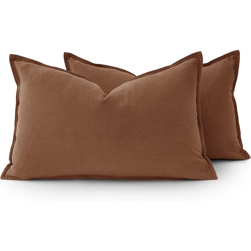 Linen Cushion Covers – 30% Linen 70% Cotton Blend, Soft & Breathable with Hidden Zipper Design – Cocoa Brown, 30cm x 50cm (Twin Pack)
