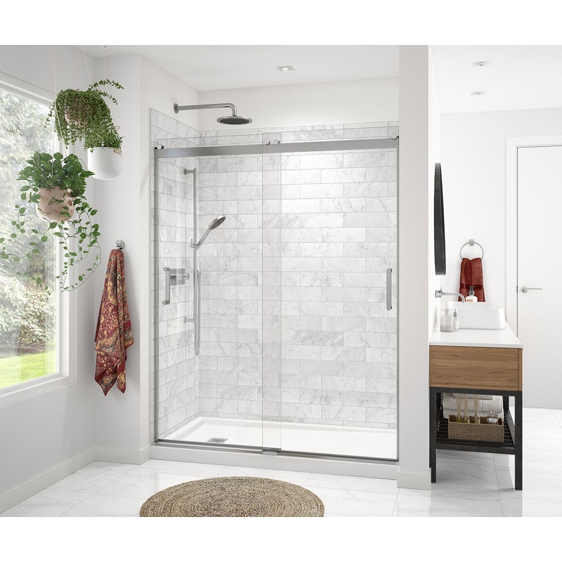 MAAX 136694-900-084-000 Revelation Round 56-59 x 70 -73 in. 8mm Bypass Shower Door for Alcove Installation with Clear glass in Chrome