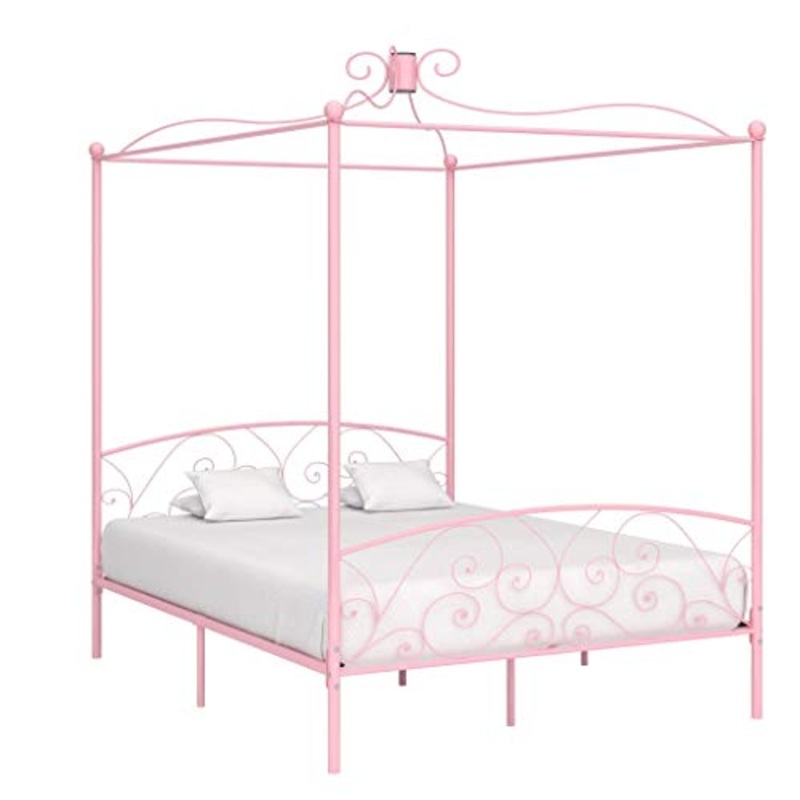 SKM Letto a Baldacchino Rosa in Metallo 180×200 cm