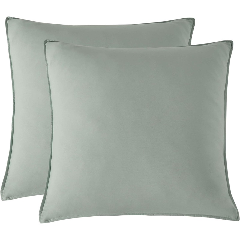 Twin Pack Vintage Washed Microfibre European Pillowcase (Sage, Square)