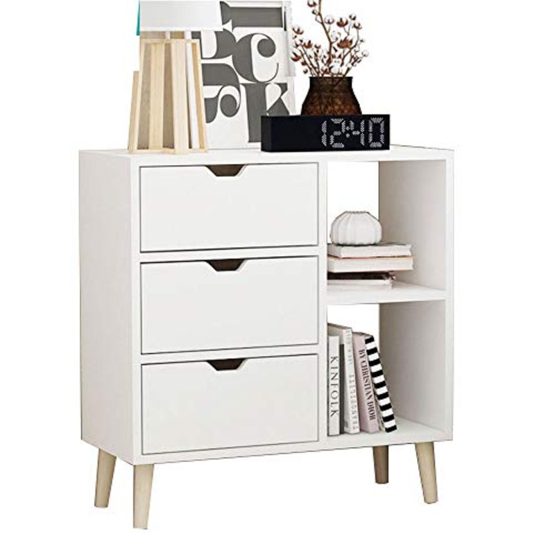 ZR- Comodino, Comodino/Comodino/Comodino in Legno con libreria e 3 cassetti, 60 x 28 x 61 cm Mobilia (Colore : Bianca)