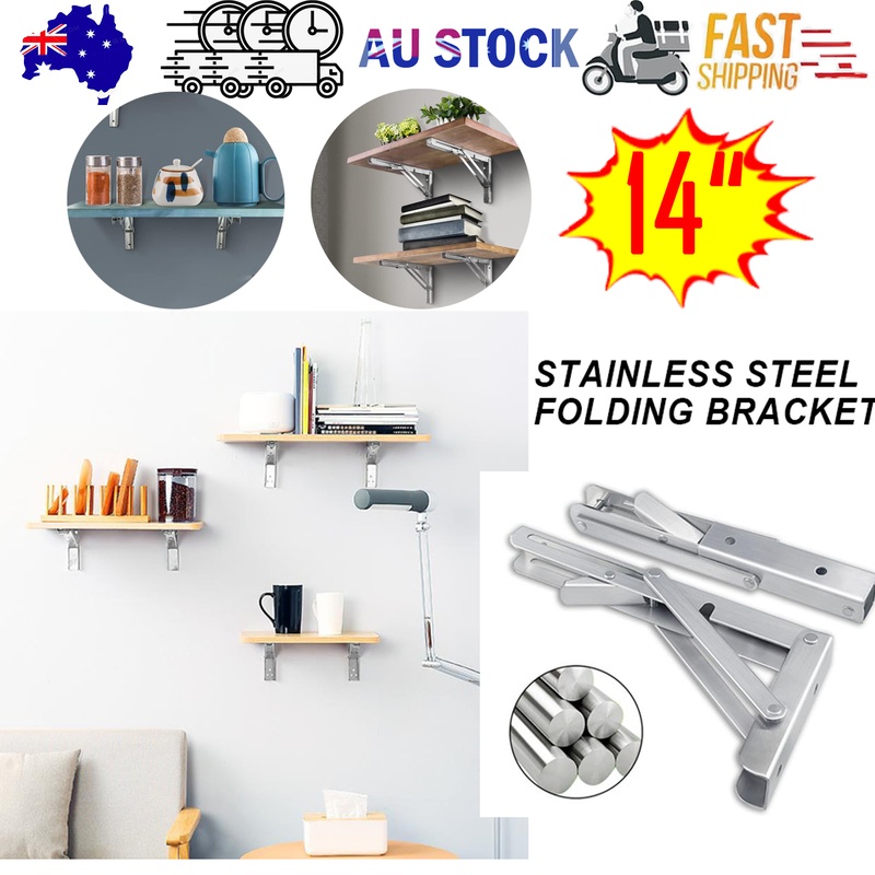 14″Stainless Steel Folding Table Bracket Shelf Bench 200kg Load Heavy Duty