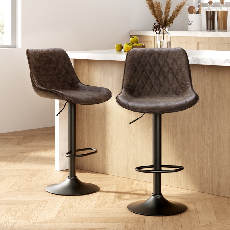 Artiss 2x Bar Stools Gas Lift Vintage Leather Brown