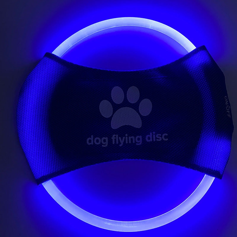Blue LED Rechargeable Dog Flying Disc – Glow-in-the-Dark Pet Training Toy with Paw Design