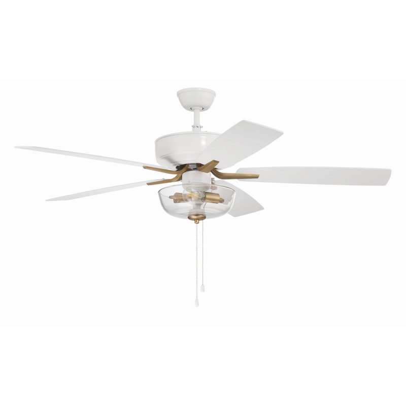 Craftmade P101WSB5-52WWOK Pro Plus 101 52″Ceiling Fan White/Satin Brass